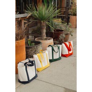 NWOT Gemline Cotton Canvas Tote Bag in Beige & Royal Blue Reusable/Recycled Eco